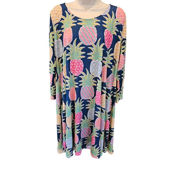 Simply southern size XL pineapple Lilly inspired shift midi dress EUC colorful - Picture 2 of 8